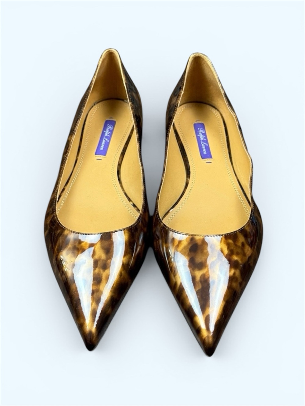 RALPH LAUREN Kendrya Purple Label Brown Tortoise Print Flats Size 39B Women